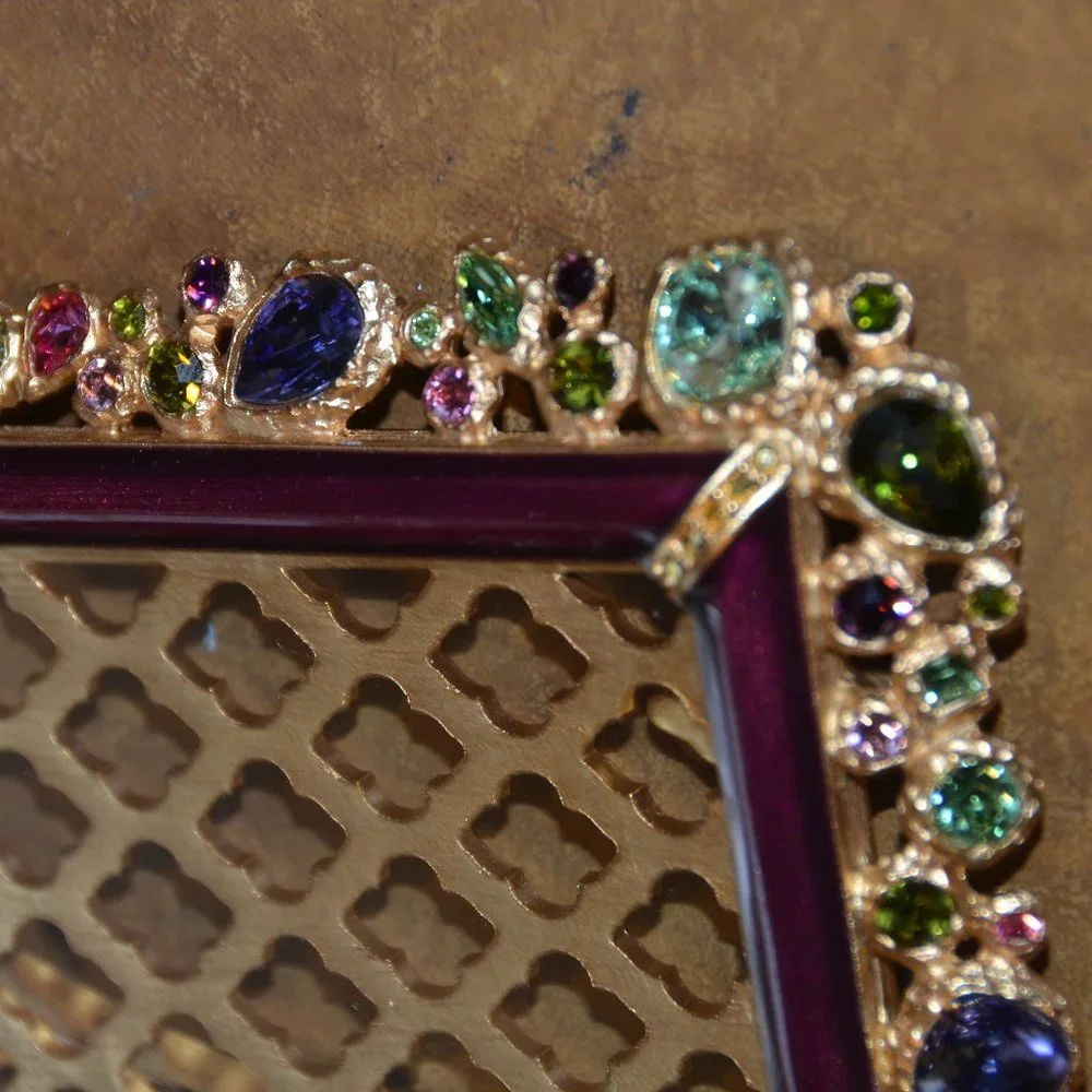 EXQUISITE RARE JAY STRONGWATER LESLIE BOUQUET FLORAL CRYSTAL EDGE ENAMEL FRAME
